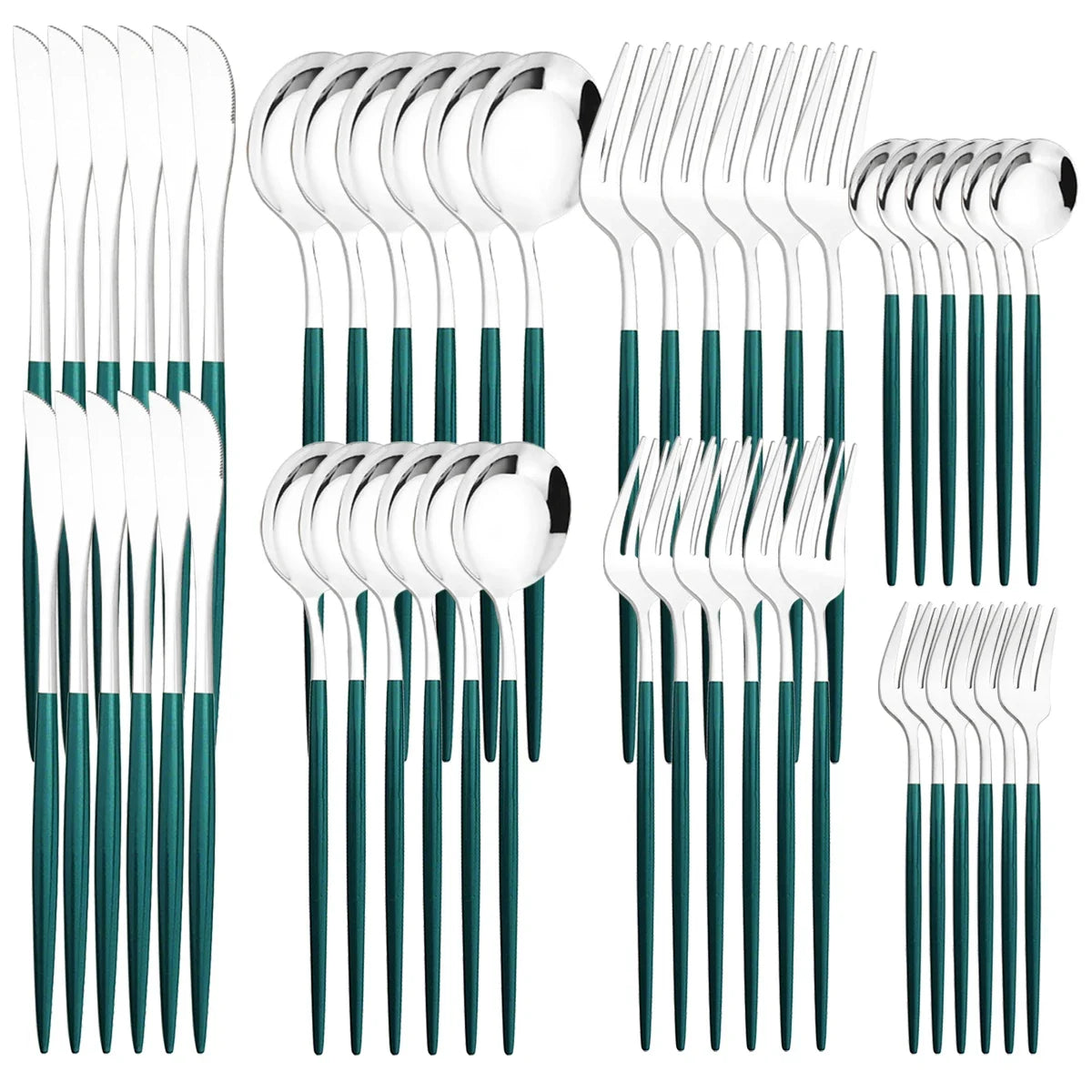 48pcs Black Gold Cutlery Set Knife Fork Coffee Spoon Dinnerware Stainless Steel Tableware Flatware Western Kitchen Silverware