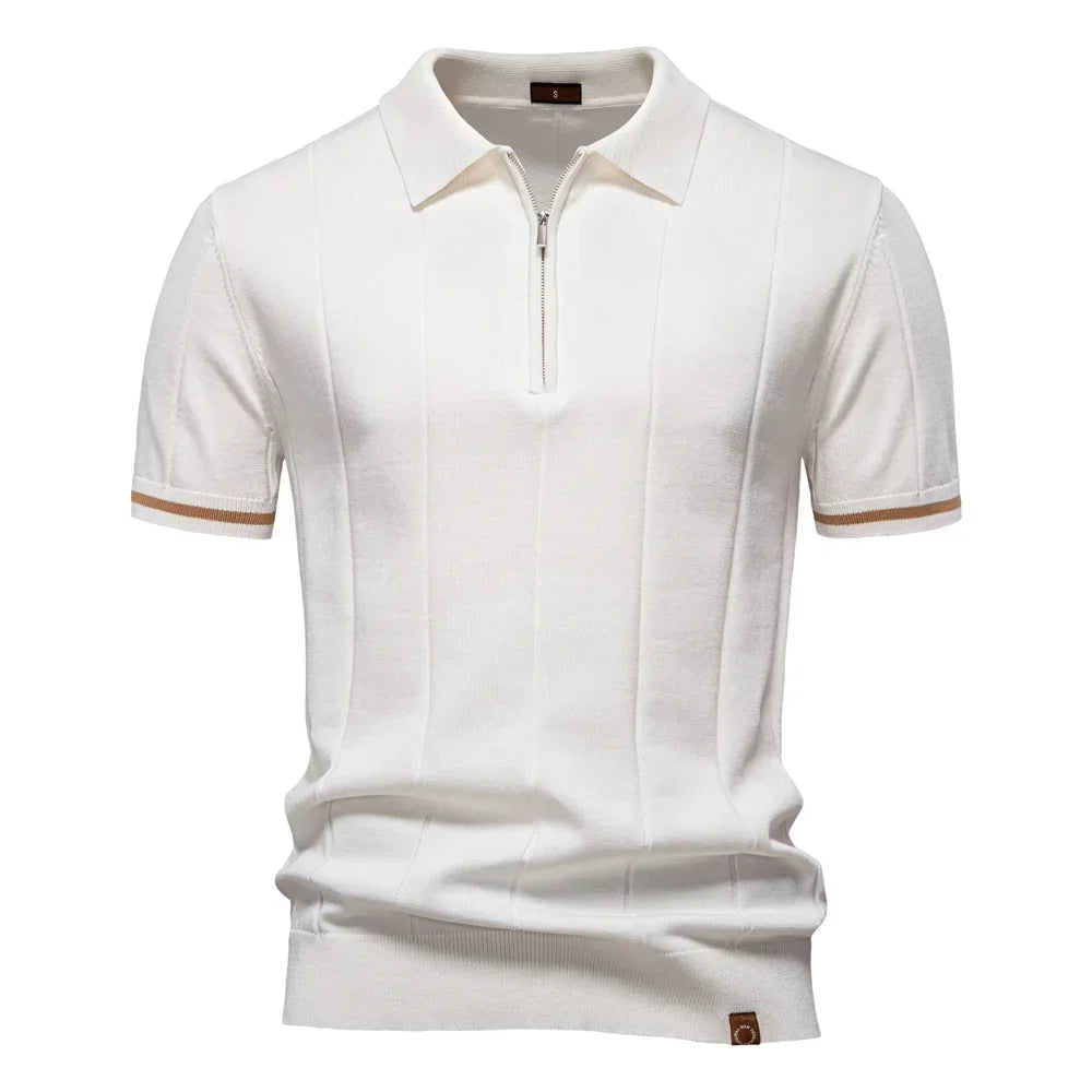 AIOPESON Men's Solid Color Sport Zipper Polo Shirt Athletic Social Polo Shirts for Men Office Slim Fit Polo - Evallys.com