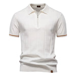 AIOPESON Men's Solid Color Sport Zipper Polo Shirt Athletic Social Polo Shirts for Men Office Slim Fit Polo - Evallys.com
