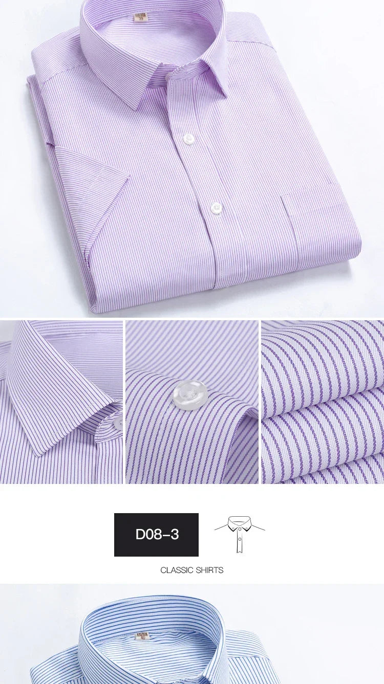 2022 Plus Size 8xL 7XL 6XL Men's Business Short Sleeve Fomal Shirts Man Striped Summer Work Dress Shirt Soft White - Evallys.com