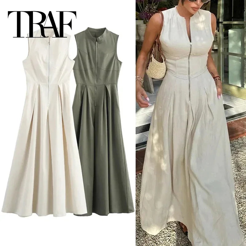 TRAF Sleeveless Bodycon Midi Dress – Elegant Summer Party Dress - Evallys.com