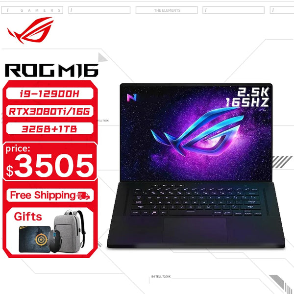 ASUS ROG Flow X16 Gaming Laptop 12th Intel Core i9 12900H 32G RAM 1T SSD RTX3080Ti-16GB 2.5K Screen 165Hz 16Inch E-sports Comput - Evallys.com # #