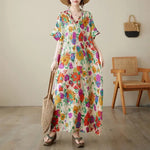 Vintage Cotton Summer Maxi Dress – Harajuku Floral Beachwear - Evallys.com