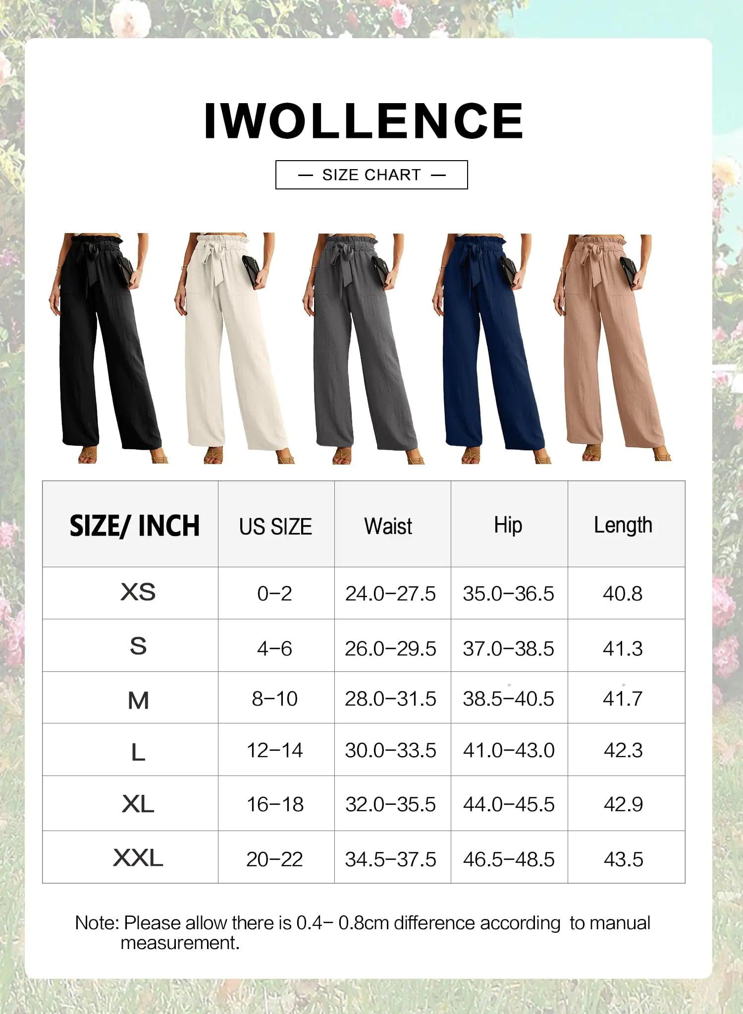 IWOLLENCE Women's Wide Leg Pants with Pockets High Waist Adjustable Knot Loose Casual Trousers Business Work Casual Pants 3X-Large 02 Ivory White - Evallys.com # #