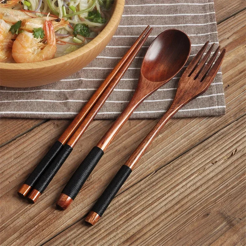 Japanese Wooden Spoon Fork Chopsticks Set Sushi Cutlery High Quality Eco-friendly Portable Tableware Set Kitchen Utensils Gifts