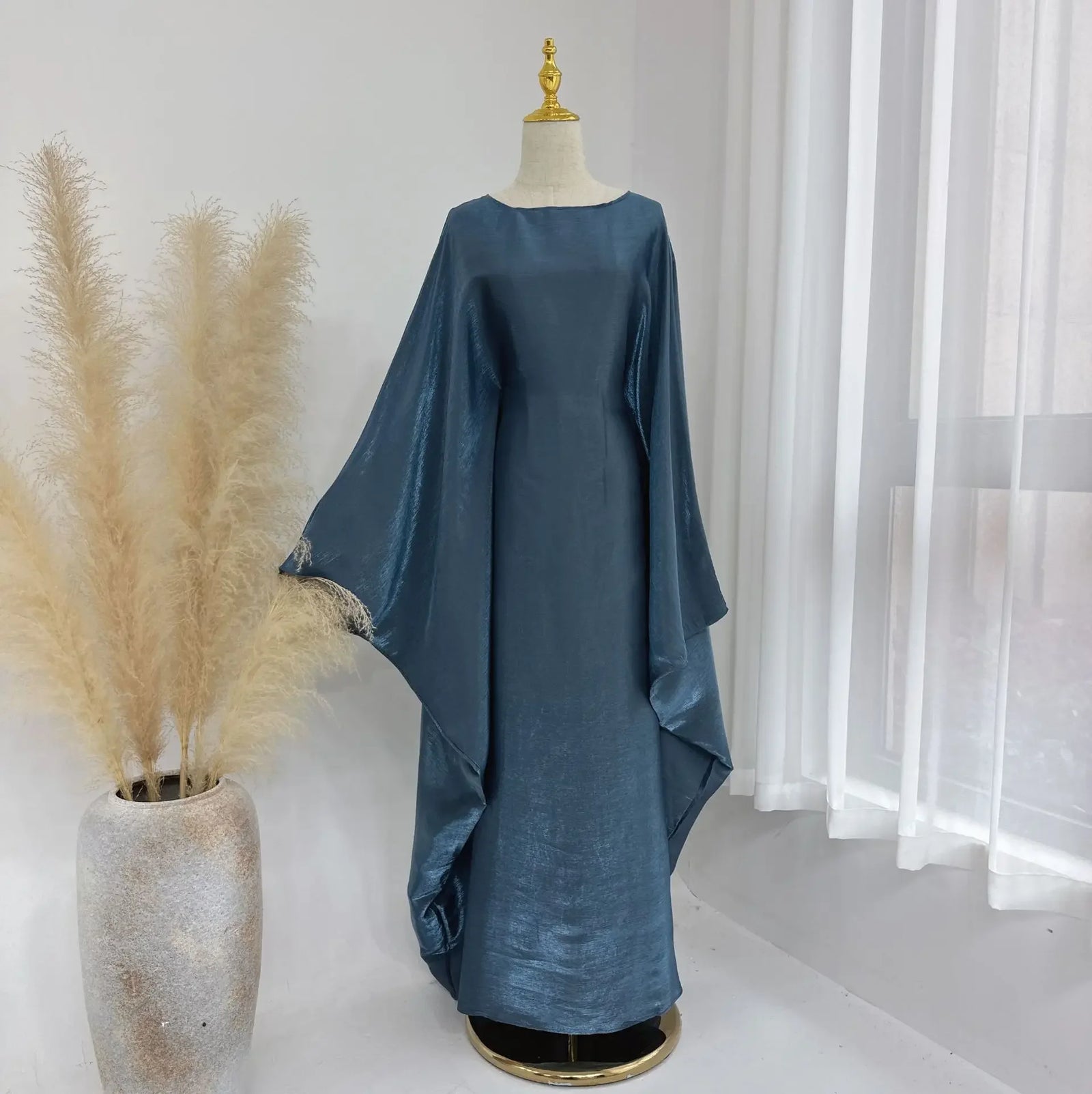 Eid Ramadan Batwing Butterfly Satin Abaya Dubai Luxury Muslim Kaftan Maxi Dress Women Kebaya Robe Caftan Marocain Femme Vestidos - Evallys.com