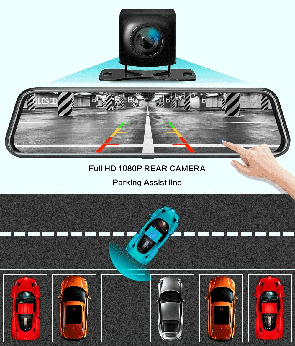 10 Inch Mirror Camera for Car Touch Screen Video Recorder Rearview mirror Dash Cam Front and Rear Camera Mirror DVR Black Box - Evallys.com