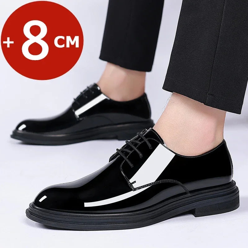 FUQIAO New Men 6/8cm Derby Shoes Patent Leather Height Increase Men Dress Shoes Formal Elevator Business Lift Shoes Bright Upper - Evallys.com