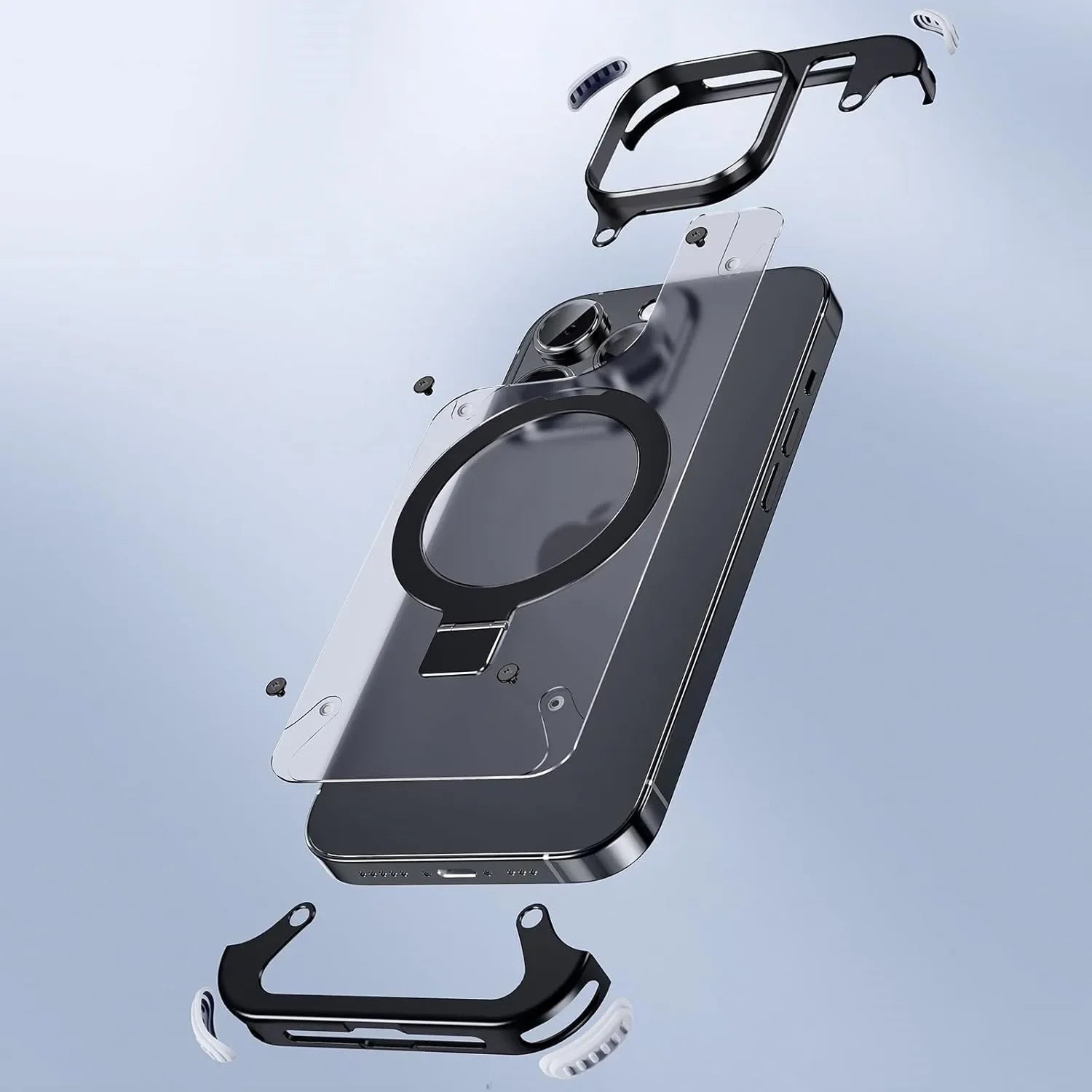 Frameless Aluminum Alloy Kickstand Metal Phone Case for iPhone 13 14 15 16 Pro Max Magsafe Magnetic Ring Stand Shockproof Shell - Evallys.com