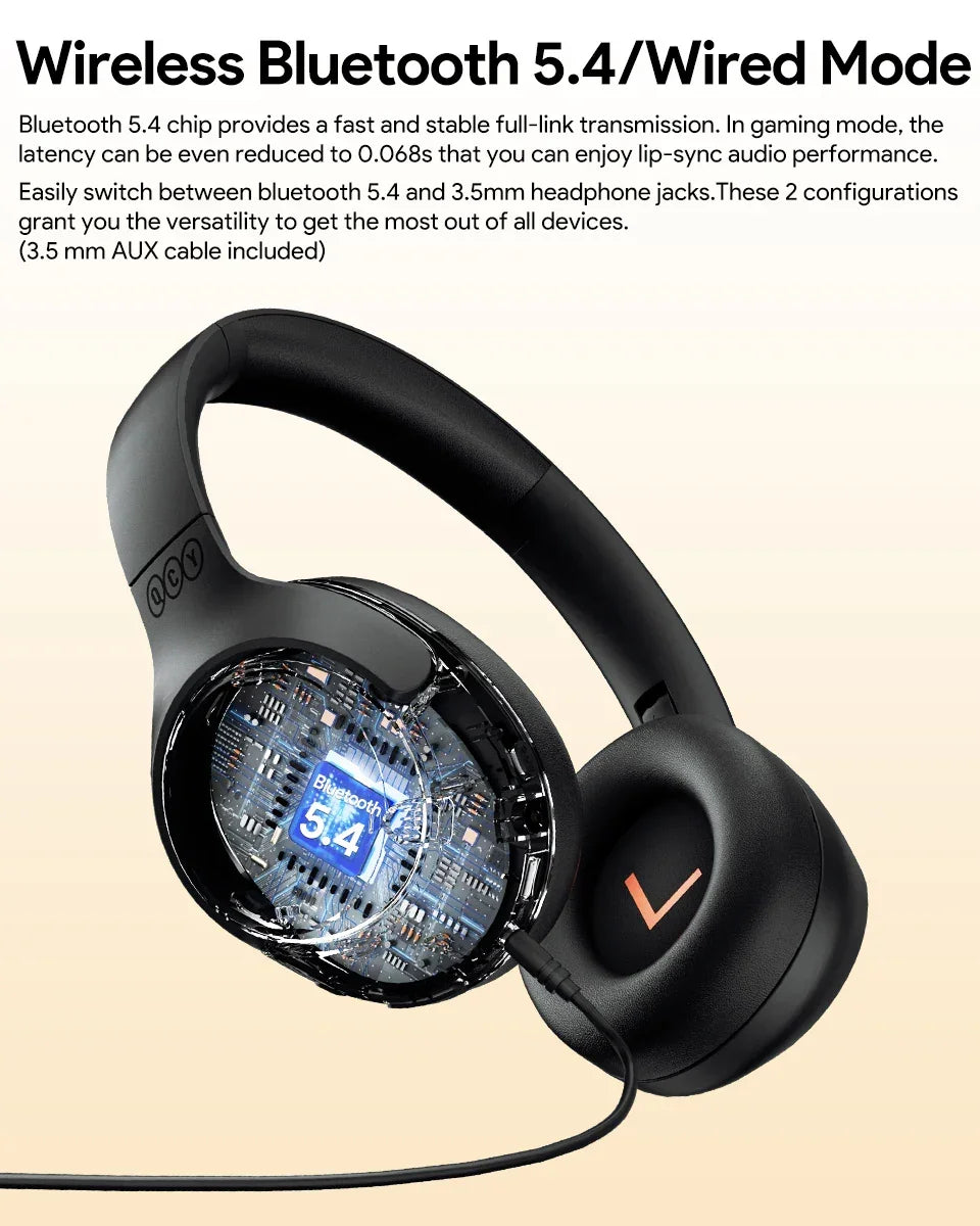 QCY H3 ANC Wireless Headphones Bluetooth 5.4 Hi-Res Audio Over Ear Headset 43dB Hybrid Active Noise Cancellation Earphones 60H - Evallys.com