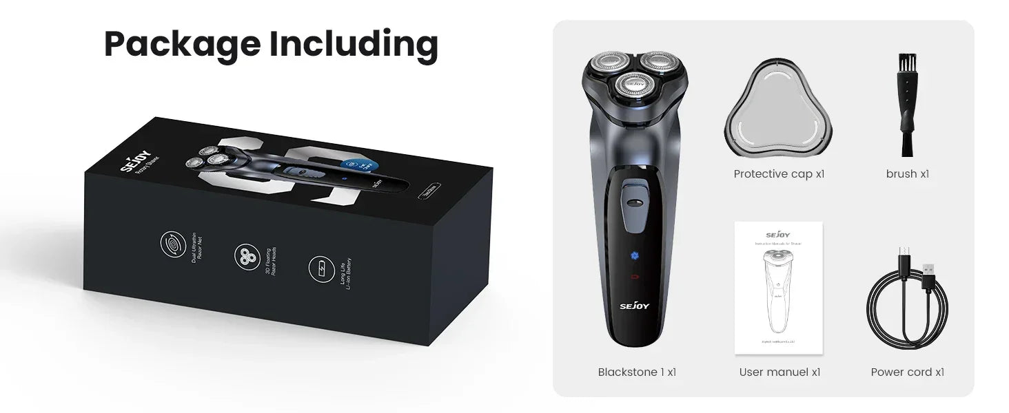 SEJOY Rechargeable Wet & Dry Use Electric Shaver Pop-up Hair Trimmer Rotary Shaving Machine Razor - Evallys.com