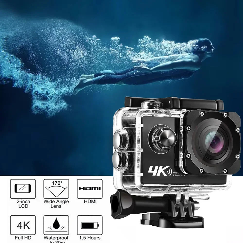 4K Action Camera A1 Ultra HD WiFi 12MP 2" LCD 30M Waterproof 170D Remote Control Helmet Bicycle Video Camera Outdoor Sport Cam - Evallys.com