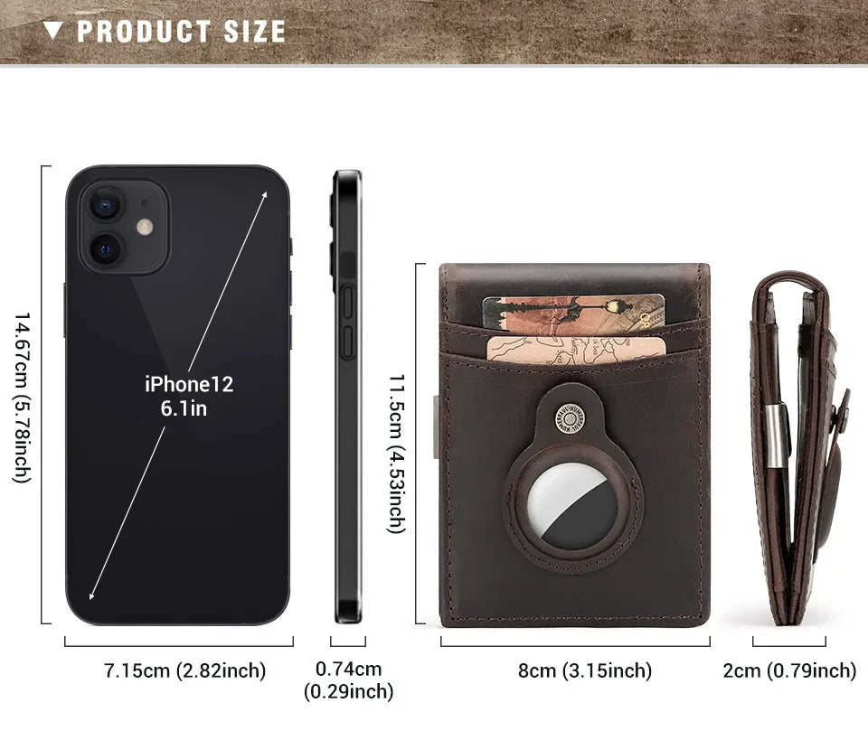 RFID Cowhide Leather Small Wallets AirTag high quality Man's Card Holders Short Wallets Money Clips Women - Evallys.com