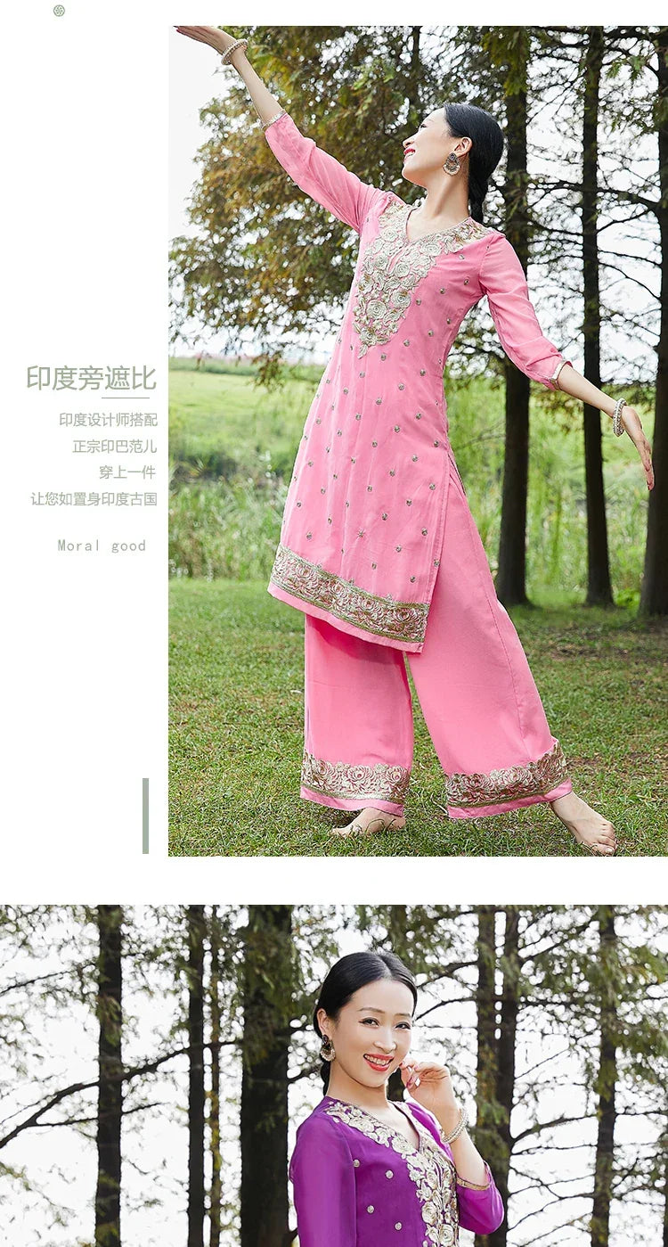 Exotic Indian Dance Dress – Ethnic Sari Style Two-Piece Set for Women - Evallys.com