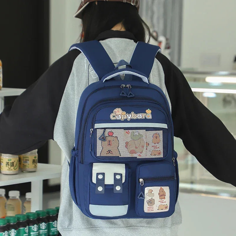 Cartoon Capybara Backpack Kawaii Backpack Casual Daypack Aesthetic Backpack for Kids Boys Girls - Evallys.com