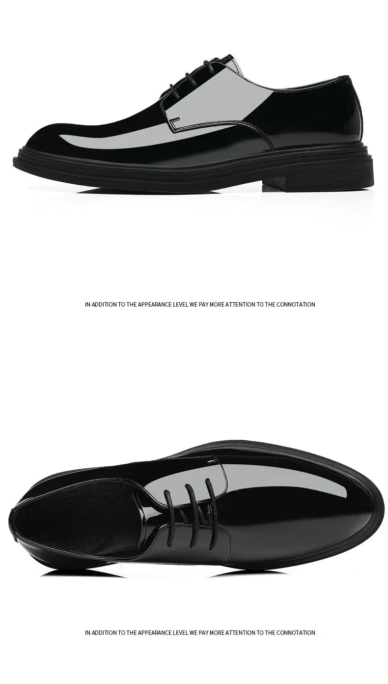 FUQIAO New Men 6/8cm Derby Shoes Patent Leather Height Increase Men Dress Shoes Formal Elevator Business Lift Shoes Bright Upper - Evallys.com