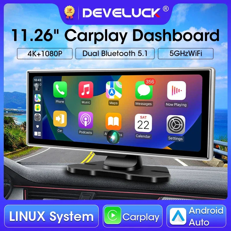11.26 inch Car DVR 4K Dash Cam Dual Lens Wireless Carplay & Android Auto Video Recorder Monitor GPS Navigation 5G Wifi FM AUX - Evallys.com
