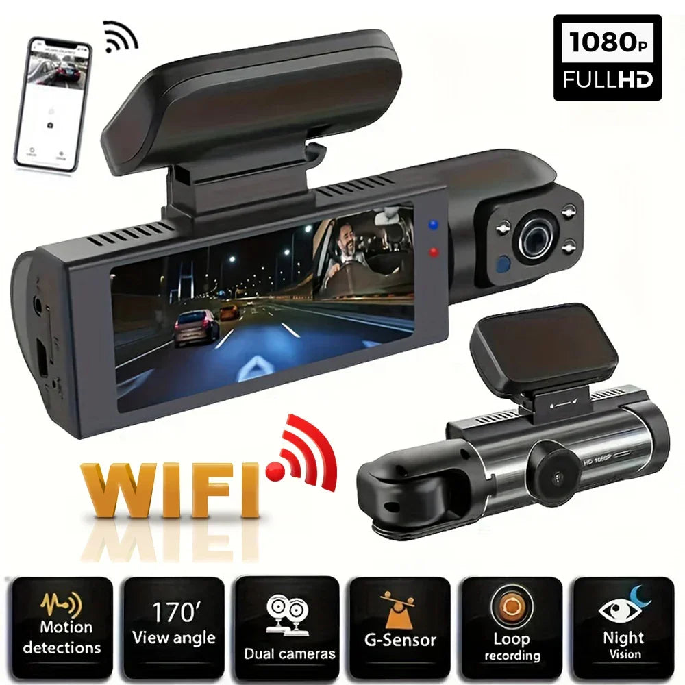 1080P WIFI Dual camera Dash Cam for cars,Front And Inside,car camera with IR Night Vision,Loop Recording,wide angle Car DVR Came - Evallys.com