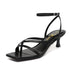 Women's Strappy Kitten Heels Square Toe Flip Flops Low Heels Ankle Strap Party Dress Thong Heeled Sandals - Evallys.com