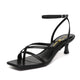 Women's Strappy Kitten Heels Square Toe Flip Flops Low Heels Ankle Strap Party Dress Thong Heeled Sandals - Evallys.com