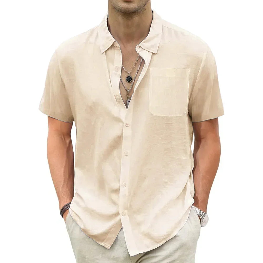 Men's Lightweight Hawaiian Shirts Cotton Linen Breathable Short Sleeve Shirts Vacation Beach Casual Summer Men Tops with Pocket - Evallys.com