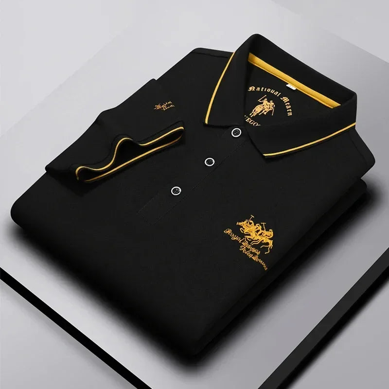 Men's Business Casual Short Sleeved Embroidered Solid Color Polo Shirt Fashionable Breathable Comfortable Summer Versatile Top - Evallys.com