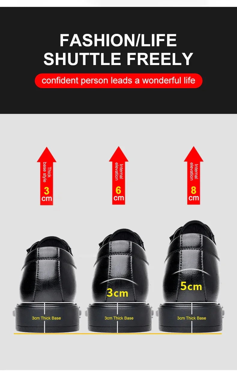 3/6/8 CM Elevator Shoes Men Dress Shoes Black Soft Leather Men Heighten Formal Shoes Casual Business Men Oxfords Suit Shoes - Evallys.com