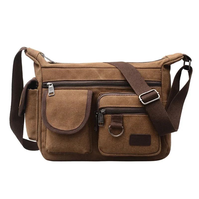 Men's Canvas Messenger Bag, Casual Travel Shoulder Bag, Outdoor Sports, Multi-Pocket Adjustable Shoulder Strap - Evallys.com