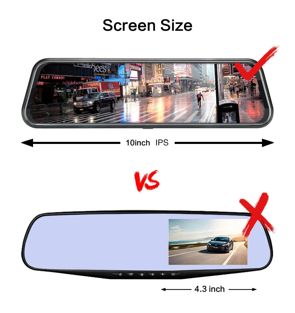 10 Inch Mirror Camera for Car Touch Screen Video Recorder Rearview mirror Dash Cam Front and Rear Camera Mirror DVR Black Box - Evallys.com