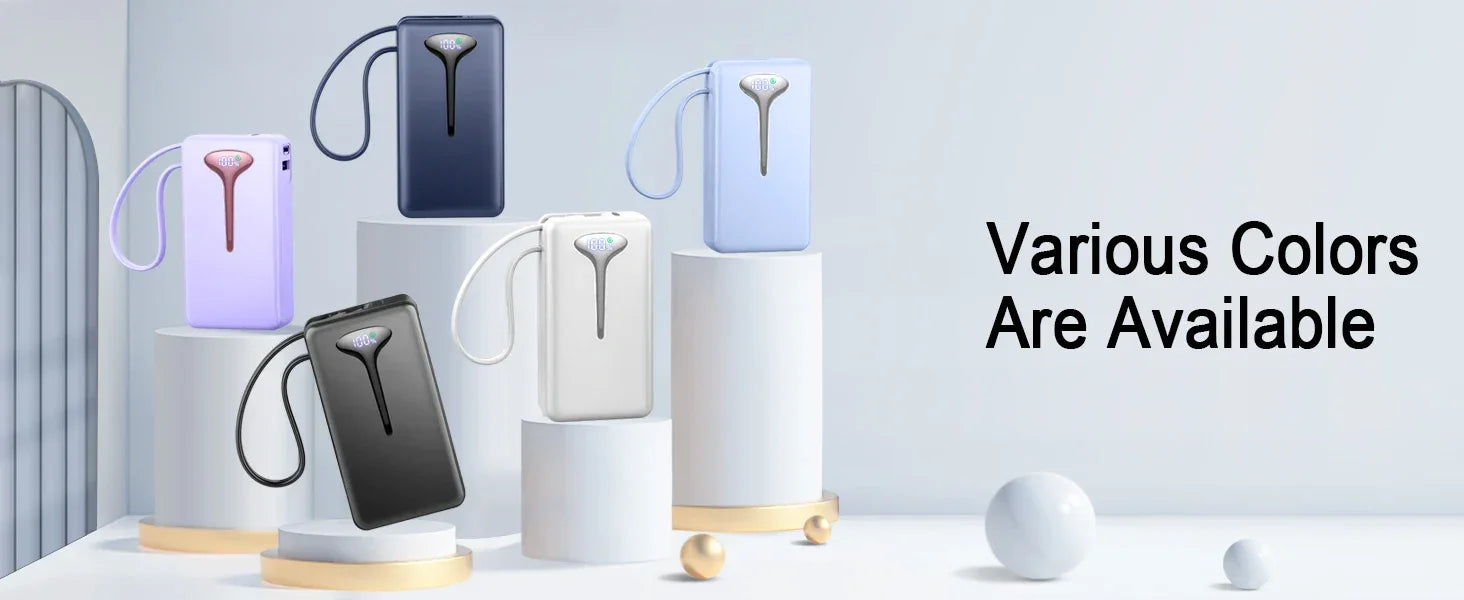 10000mAh Portable Charger Power Bank with 22.5W Fast Charging, USB-C In&Out, Built-in Cable,Travel Essentials for iPhone,Android - Evallys.com