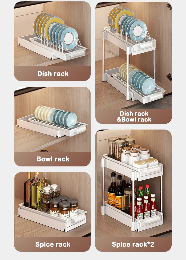Kitchen Pull Out Dish Racks With Drainboard Drawer Storage Sliding Mesh Cabinet Basket for Accessorie Pull Out Cabinet Organizer