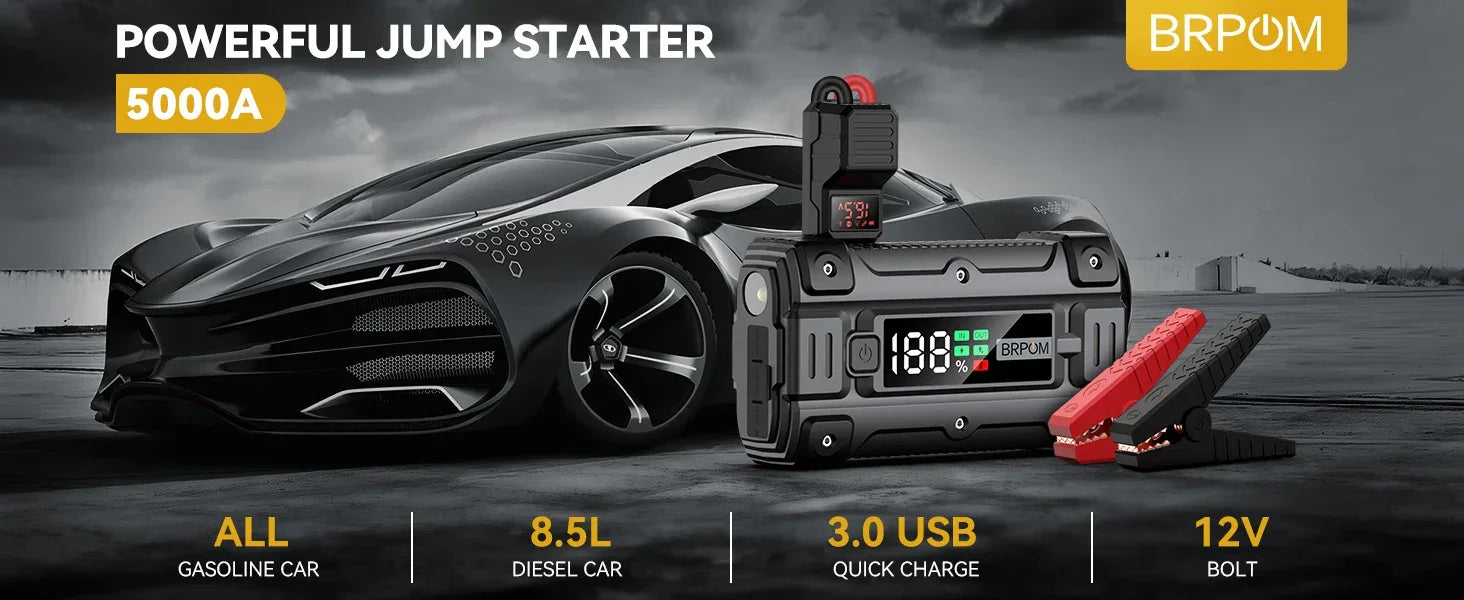 Car Jump Starter 3000A/4000A/5000A Battery Charger Emergency Power Bank Booster for 12V Gasoline and Diesel Vehicles Starting - Evallys.com