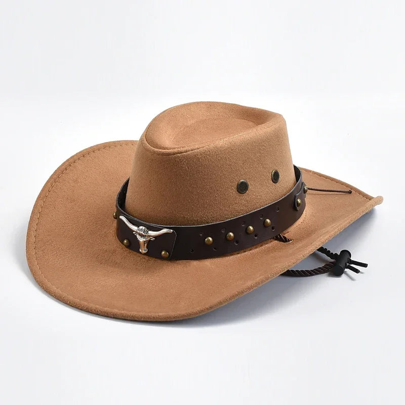 Vintage Suede Western Cowboy Hat – Party & Cosplay Big-Brim Cap - Evallys.com