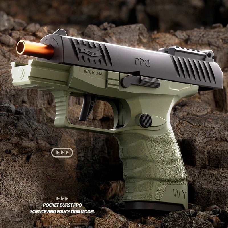 Small Black Toy Gun Mini PPQ Continuous Firing Shell Throwing Gun Model Soft Bullet Launcher BlowBack Airsoft Pistol for Kids - Evallys.com