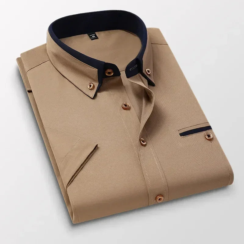 TFETTER Summer Business Shirt Men Short Sleeves Button Up Shirt Turn-down Collar Casual Shirts Mens Clothing Plus Size 5XL - Evallys.com