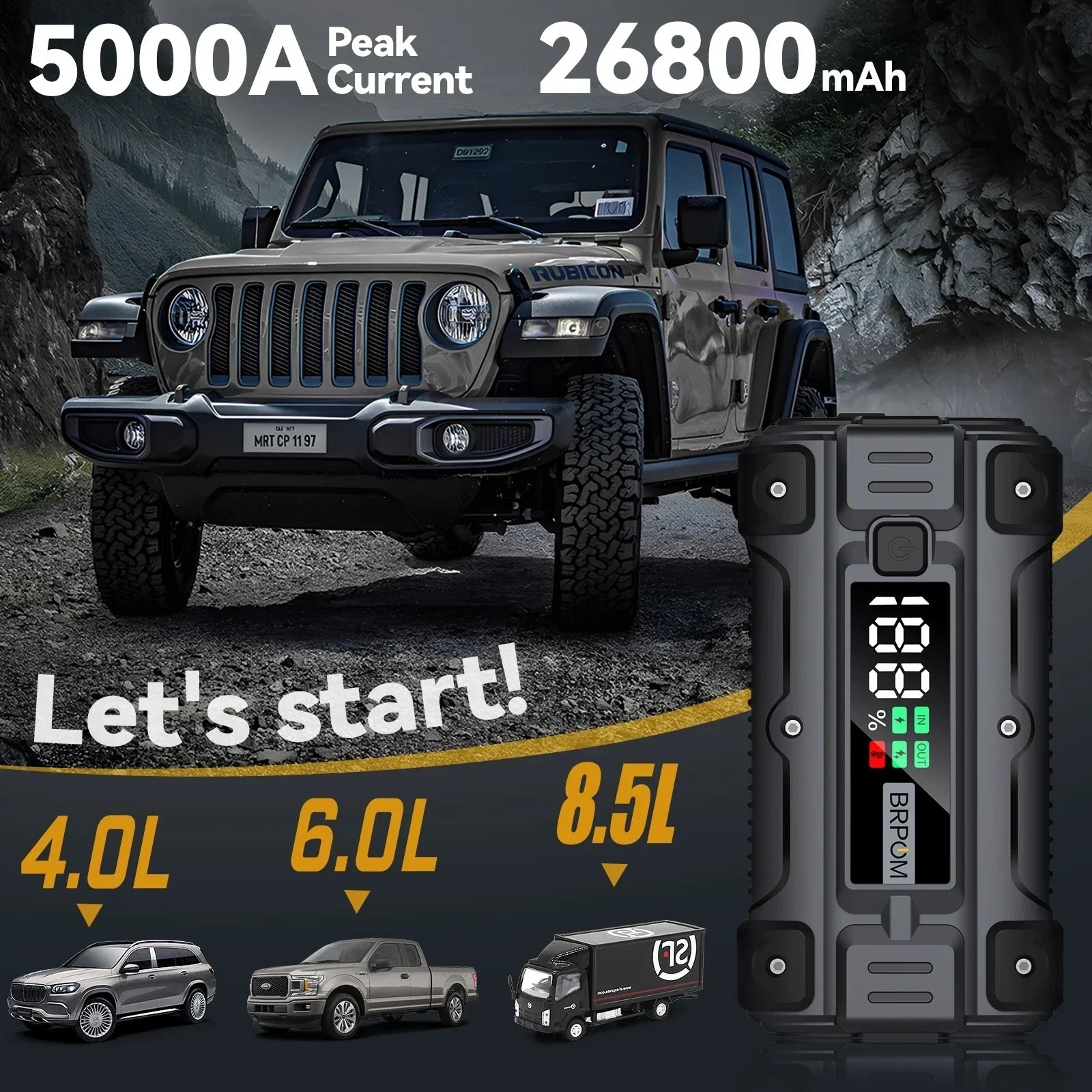 Car Jump Starter 3000A/4000A/5000A Battery Charger Emergency Power Bank Booster for 12V Gasoline and Diesel Vehicles Starting - Evallys.com