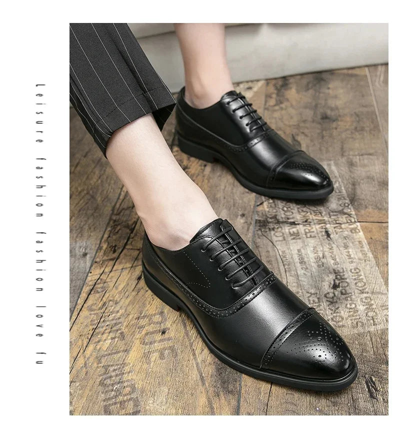 Men's Formal Shoes Red Sole Fashion Business Casual Party Banquet Daily Retro Carved Lace-up Brogue Dress Wedding Shoes Size 48 - Evallys.com