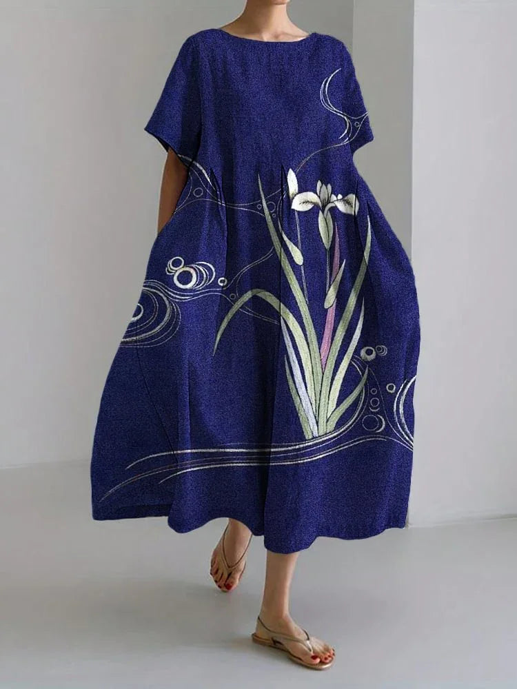 2024 Women’s Summer Fish Print Dress – Casual Loose Mid-Calf Dress - Evallys.com
