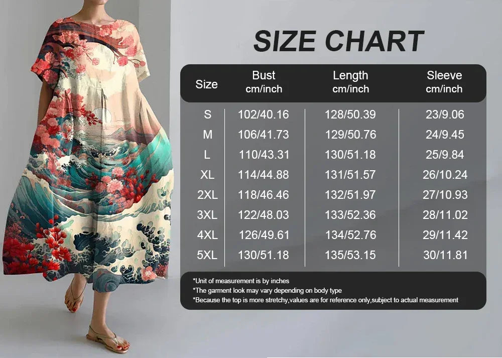 Harajuku Floral Print Women’s Dress – Loose Fit Ankle-Length Casual - Evallys.com