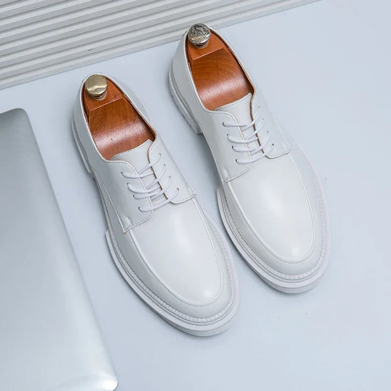 Mens Oxford White Leather Shoes Whole Luxury Formal Business Wedding Dress Shoes for men Thick bottom Casual Original Moccasins - Evallys.com