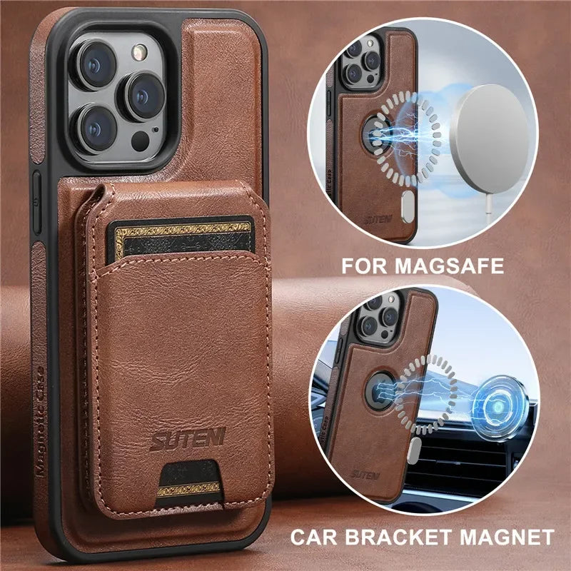 2 in 1 detachable With Magsafe Wireless Charging Wallet Leather Phone Case For iPhone 16 15 Pro Max 14 13 12Pro Magnetic Cover - Evallys.com