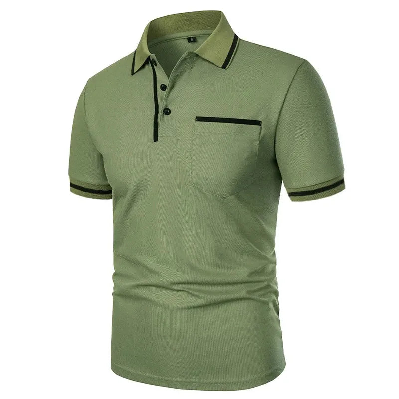 New Men's Short Sleeve Polo Shirts Solid Color Casual T-shirt Summer Trendy Breathable Loose Basic Splice Top Pockets Men Shirts - Evallys.com