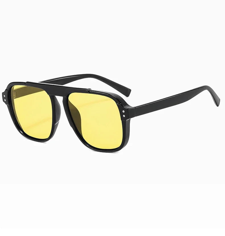 SORVINO Oversized Red Square Rivets Sunglasses Fashion Women Vintage Brand Designer Men Trendy Yellow Sun Glasses Shades UV400 - Evallys.com