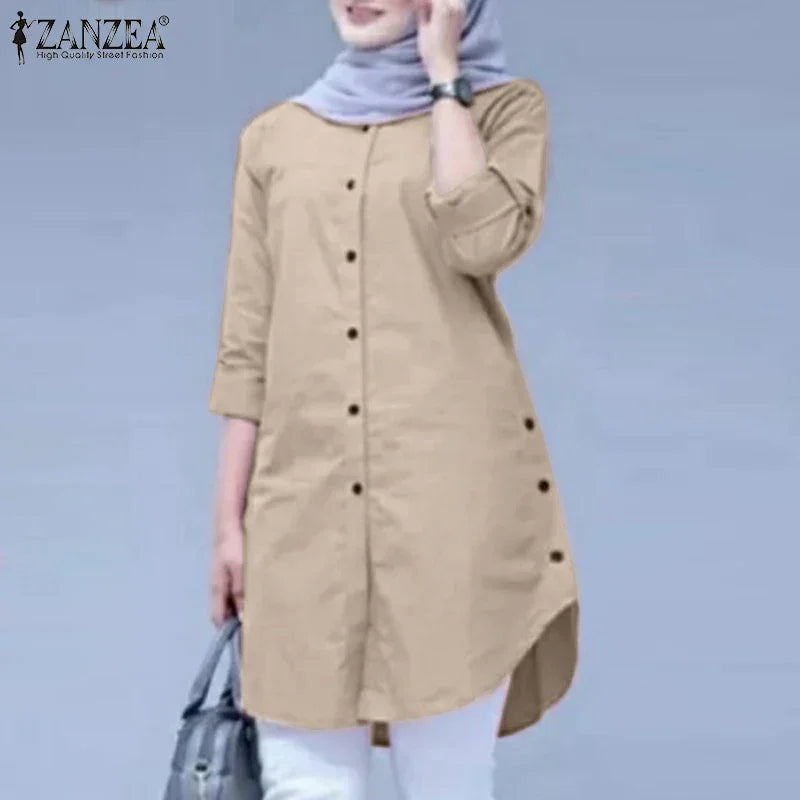 ZANZEA Women’s Abaya Blouse – Casual Islamic Long Sleeve Tops 2024 - Evallys.com