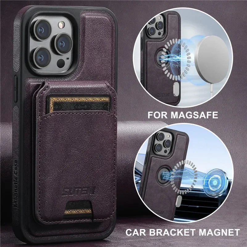 2 in 1 detachable With Magsafe Wireless Charging Wallet Leather Phone Case For iPhone 16 15 Pro Max 14 13 12Pro Magnetic Cover - Evallys.com