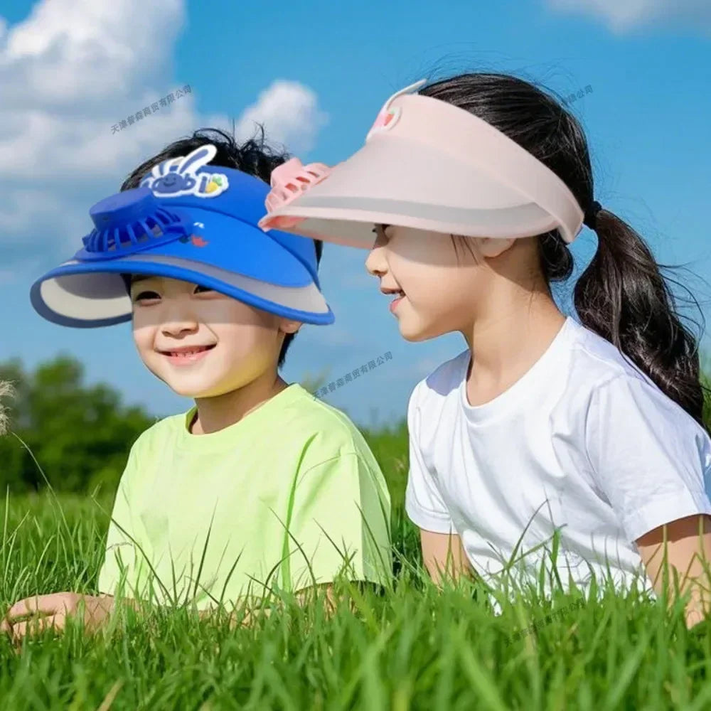 USB Rechargeable Sun Hat with Built-in Fan Children's Summer Adjustable Fan Cap Sunscreen Hat Kids Outdoor Sunshade Accessories - Evallys.com