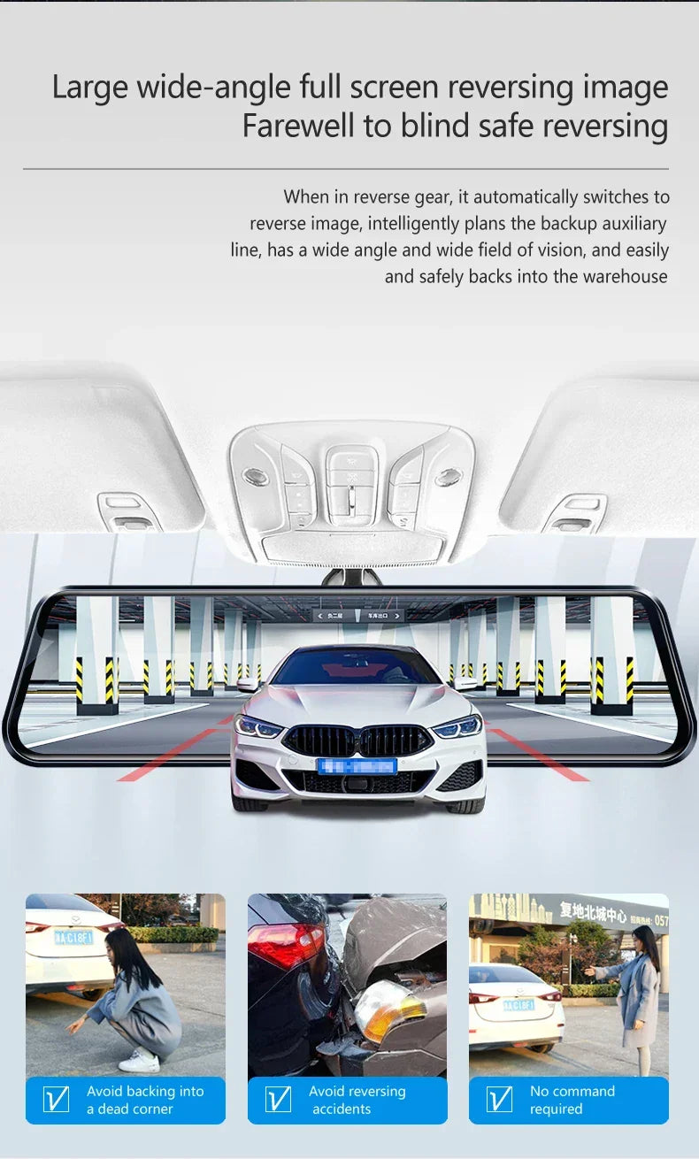 10 Inch Mirror Camera for Car Touch Screen Video Recorder Rearview Mirror Dash Cam Front and Rear Camera Mirror DVR Black Box - Evallys.com