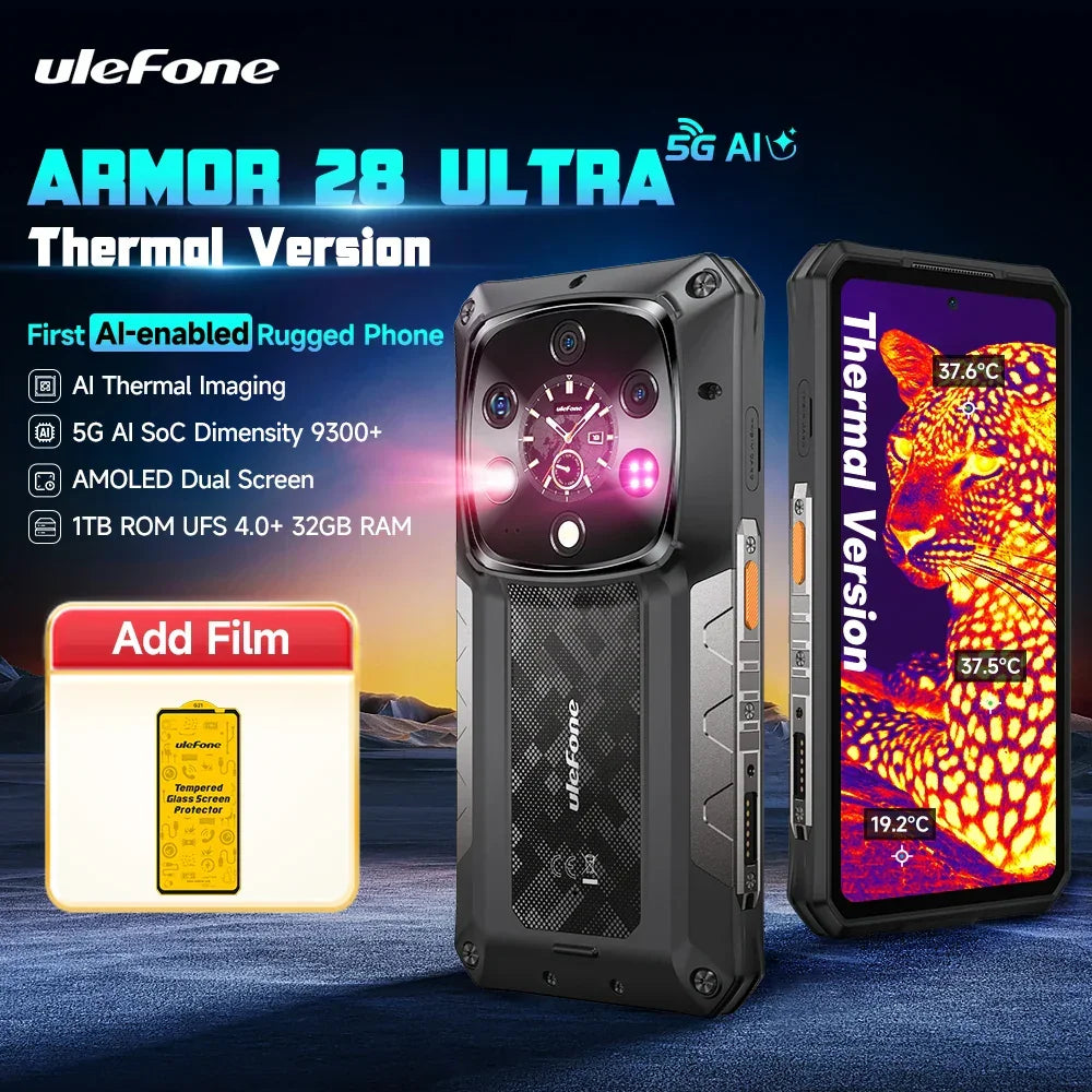 Ulefone Armor 28 Ultra 5G AI Thermal Imaging Rugged Phone Dimensity 9300+ 1TB ROM 32GB RAM Android Smartphone AMOLED Mobile - Evallys.com