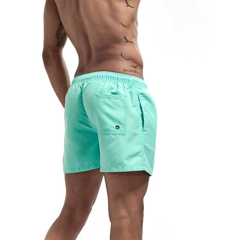 Mens Swim Trunks with Mesh Lining Side Pockets Solid Beach Shorts Quick Dry Lightweight Drawstring Board Shorts Summer Swimwear - Evallys.com