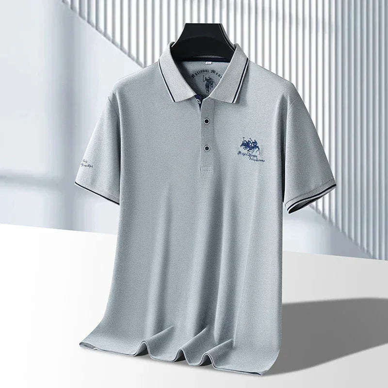 Men's Business Casual Short Sleeved Embroidered Solid Color Polo Shirt Fashionable Breathable Comfortable Summer Versatile Top - Evallys.com